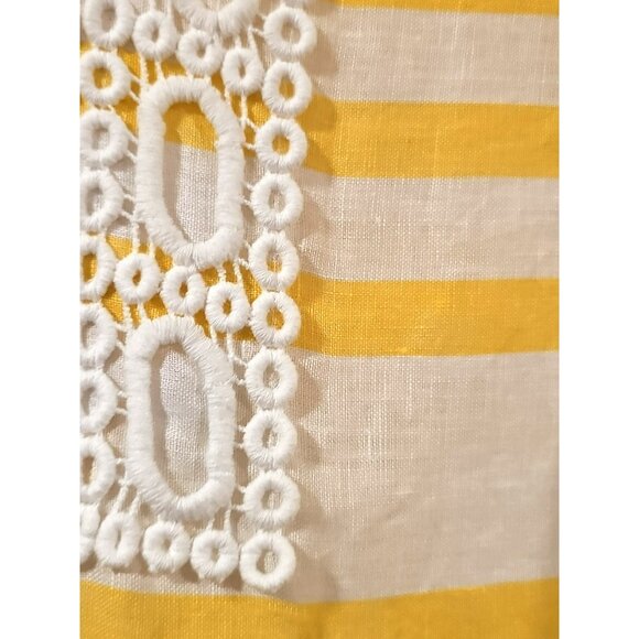 Charter Club Luxury Women Blouse Size Med Yellow White Stripes 100% Linen V Neck - Picture 5 of 10